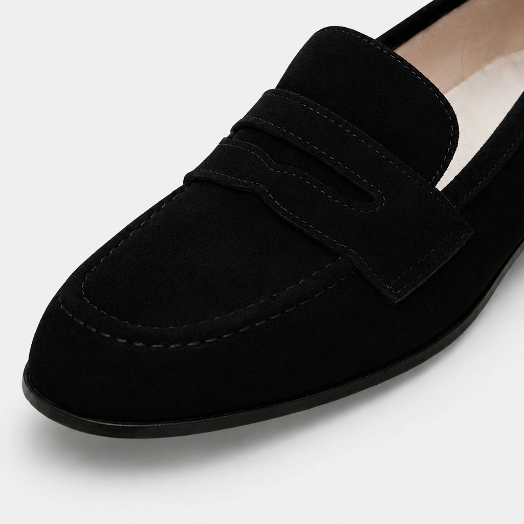 Mocassin Femme Talon en Daim Noir | Ambre