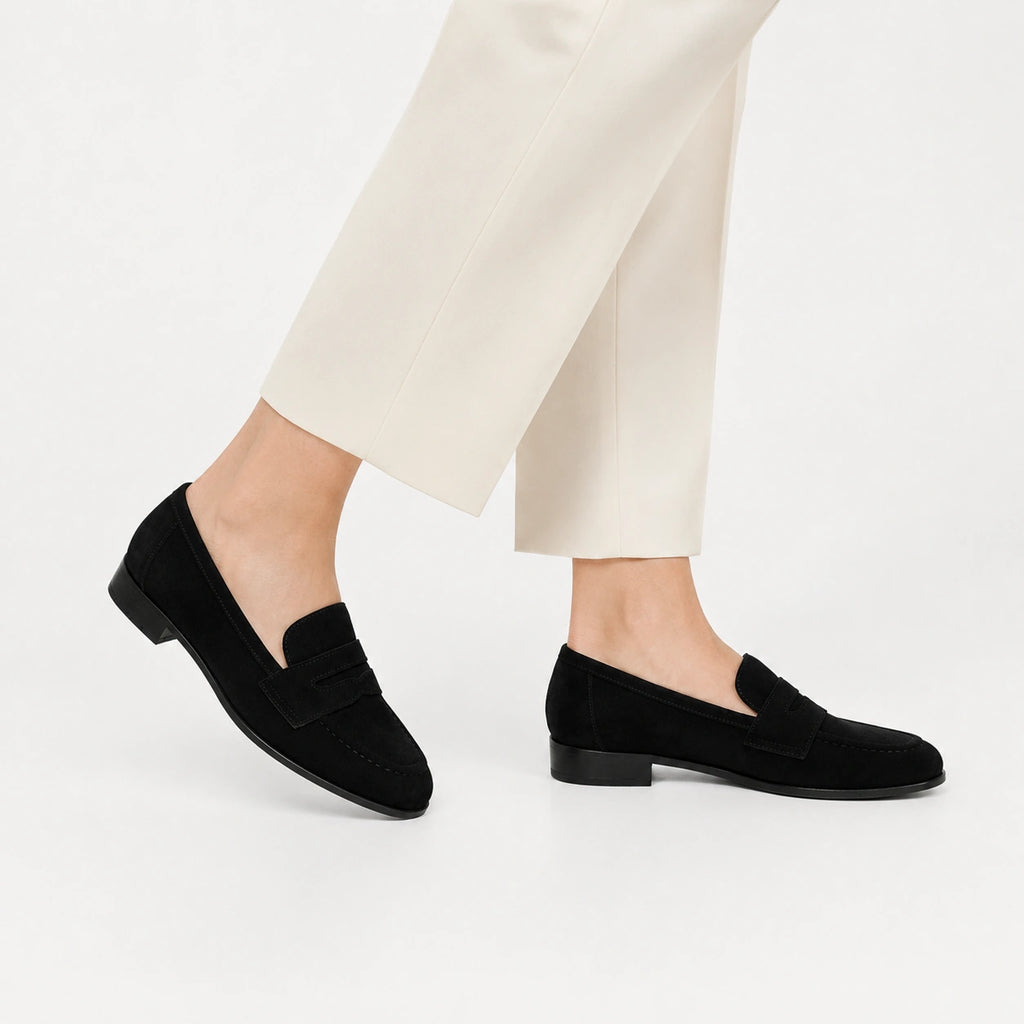 Mocassin Femme Talon en Daim Noir | Ambre