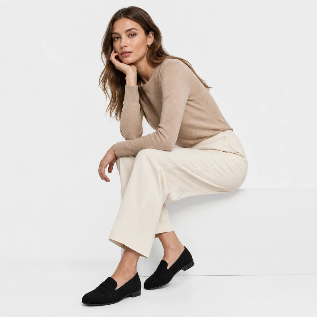Mocassin Femme Talon en Daim Noir | Ambre