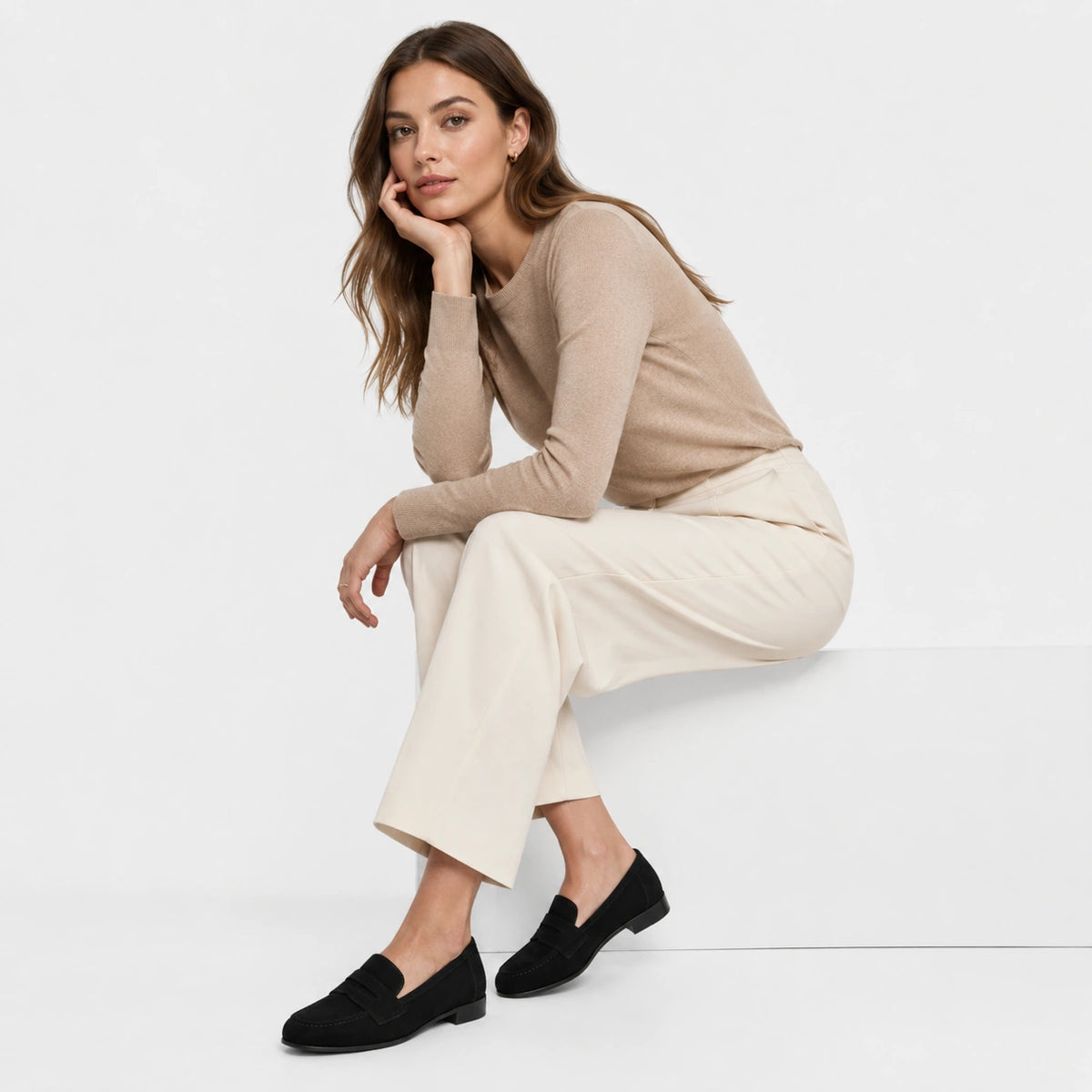 Mocassin Femme Talon en Daim Noir | Ambre