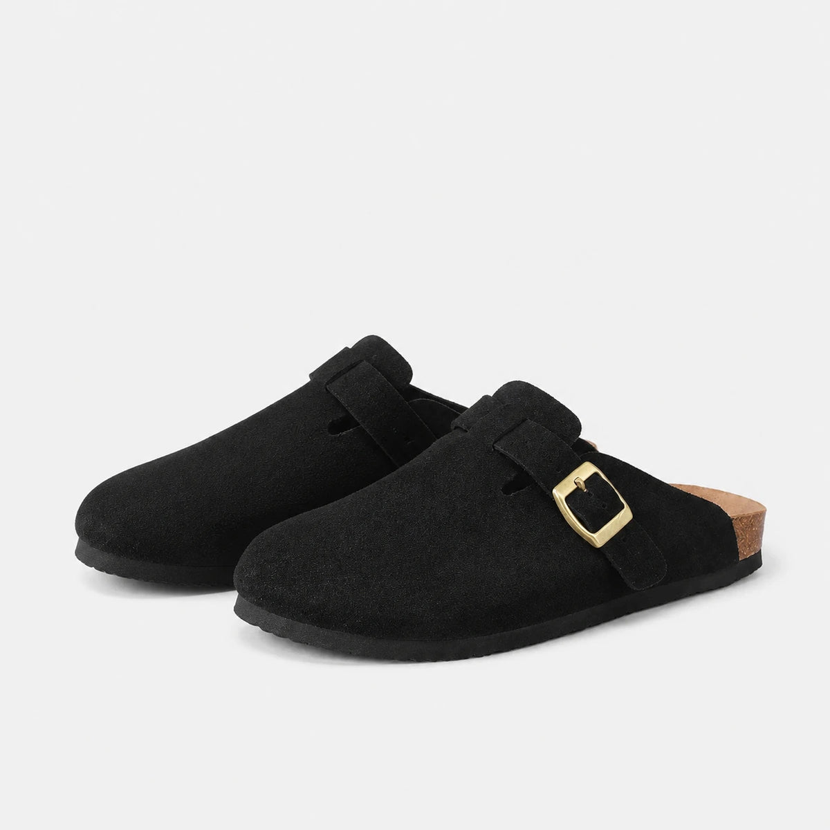 Chausson Mocassin Mule Ouvert Derrière en Daim Suédé Noir | Andrea