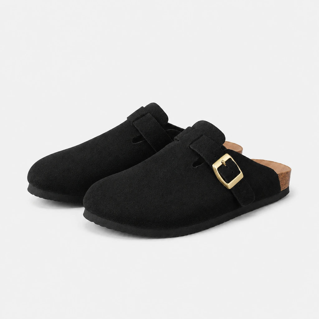 Chausson Mocassin Mule Ouvert Derrière en Daim Suédé Noir | Andrea