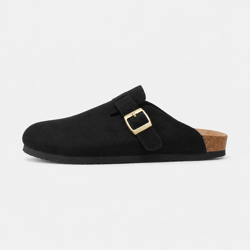 Chausson Mocassin Mule Ouvert Derrière en Daim Suédé Noir | Andrea