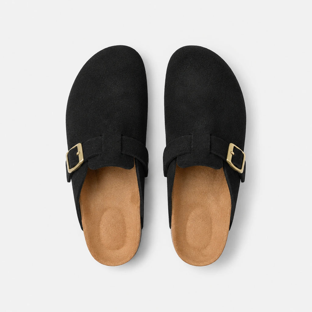 Chausson Mocassin Mule Ouvert Derrière en Daim Suédé Noir | Andrea