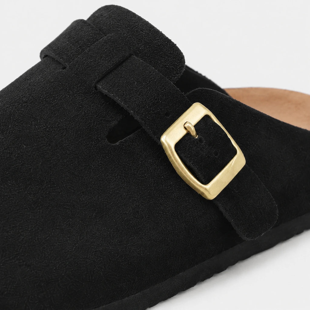 Chausson Mocassin Mule Ouvert Derrière en Daim Suédé Noir | Andrea