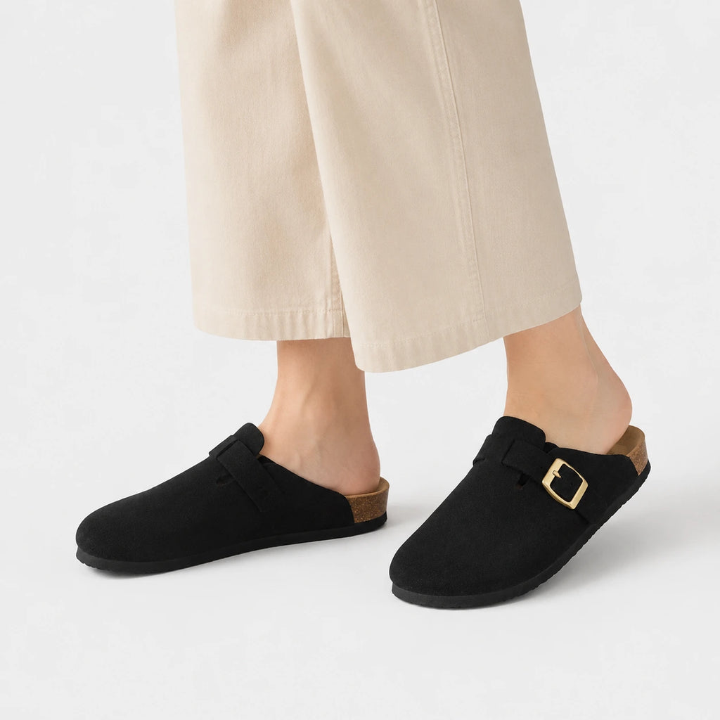 Chausson Mocassin Mule Ouvert Derrière en Daim Suédé Noir | Andrea