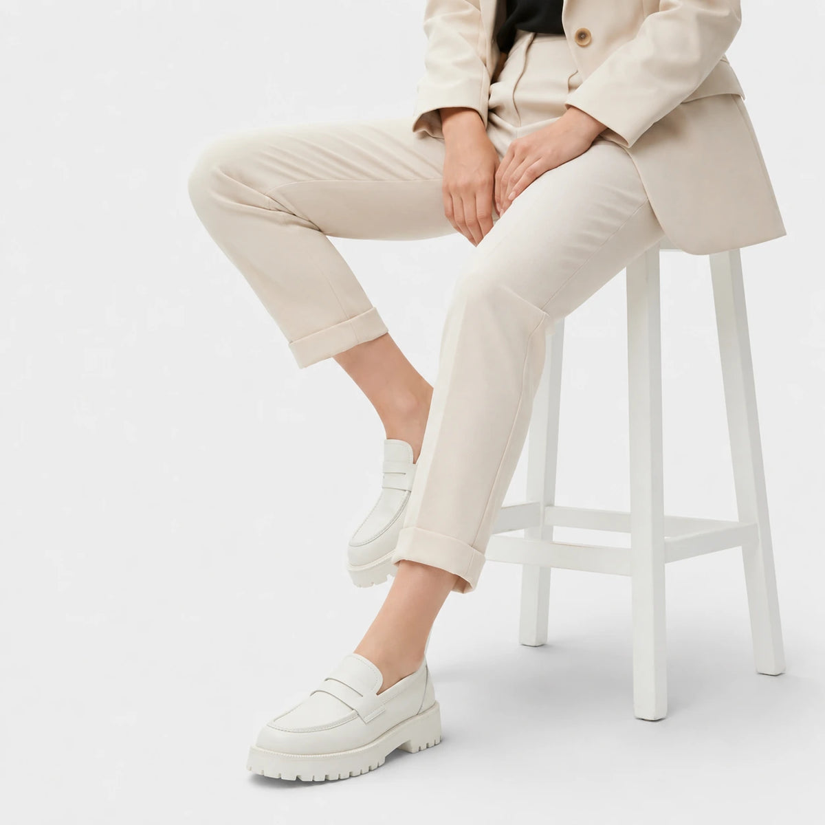 Mocassin Plateforme en Cuir Blanc pour Femme | Chloé