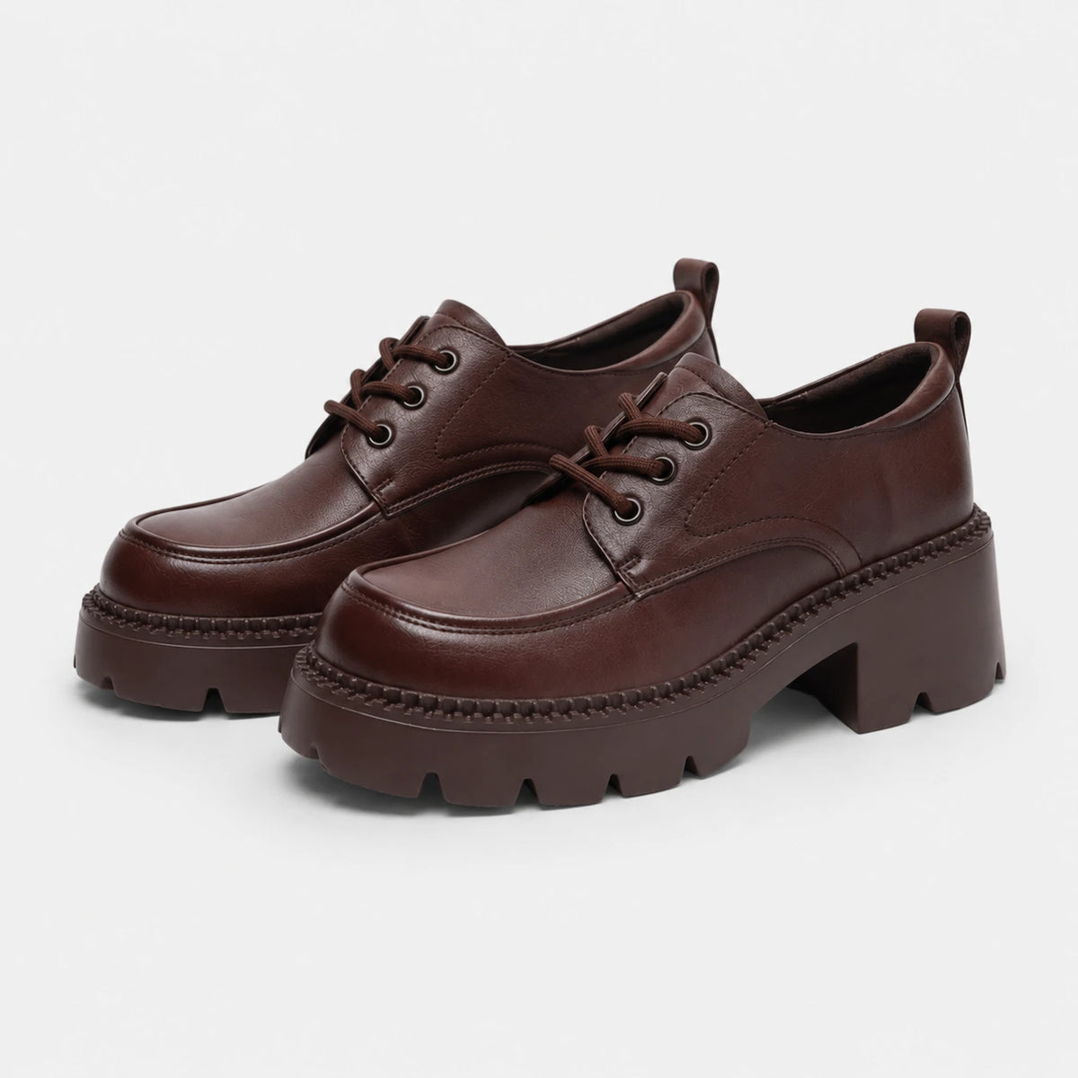 Mocassin Plateforme Cuir Marron à Lacet et Talon Femme | Clara