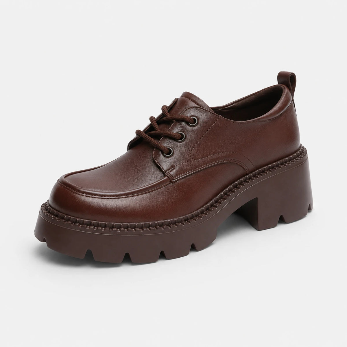 Mocassin Plateforme Cuir Marron à Lacet et Talon Femme | Clara