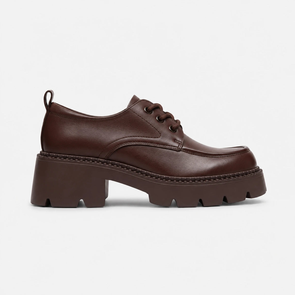 Mocassin Plateforme Cuir Marron à Lacet et Talon Femme | Clara