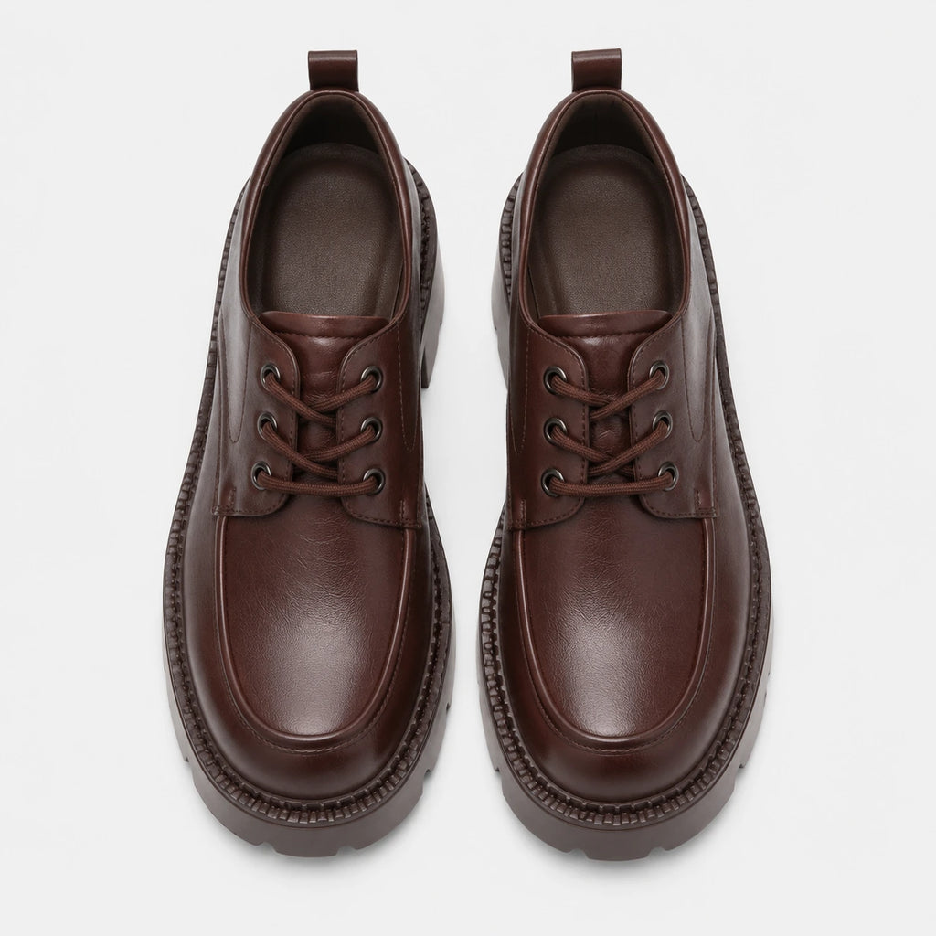 Mocassin Plateforme Cuir Marron à Lacet et Talon Femme | Clara