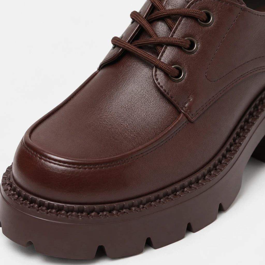 Mocassin Plateforme Cuir Marron à Lacet et Talon Femme | Clara