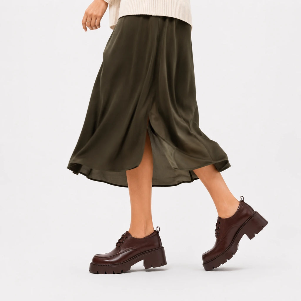 Mocassin Plateforme Cuir Marron à Lacet et Talon Femme | Clara