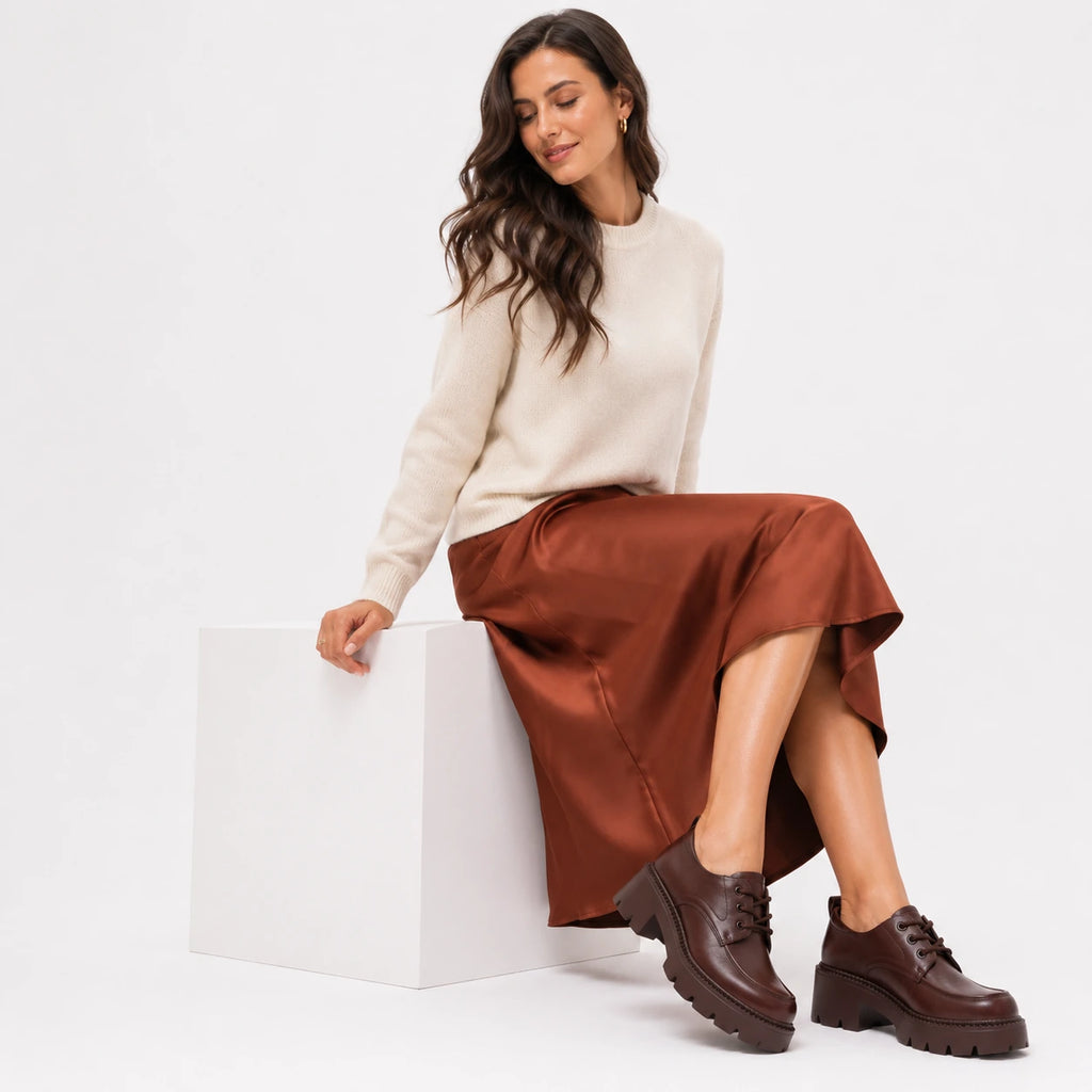 Mocassin Plateforme Cuir Marron à Lacet et Talon Femme | Clara