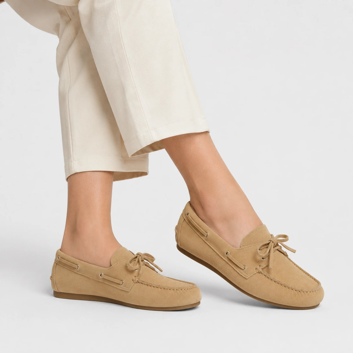 Mocassin en Daim Beige à Lacets pour Femme | Clementine