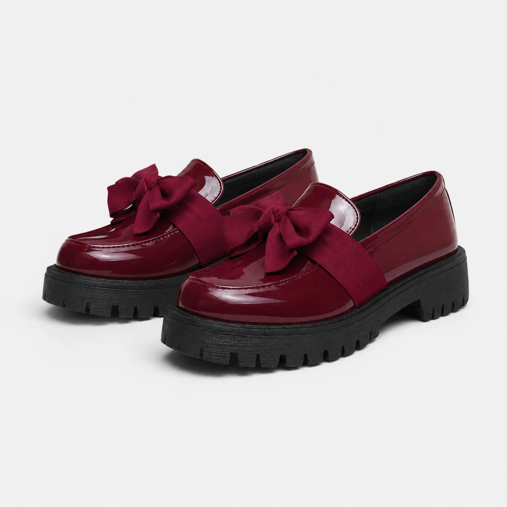 Mocassin Compensé Femme Bordeaux Vernis avec Nœud Papillon | Elina