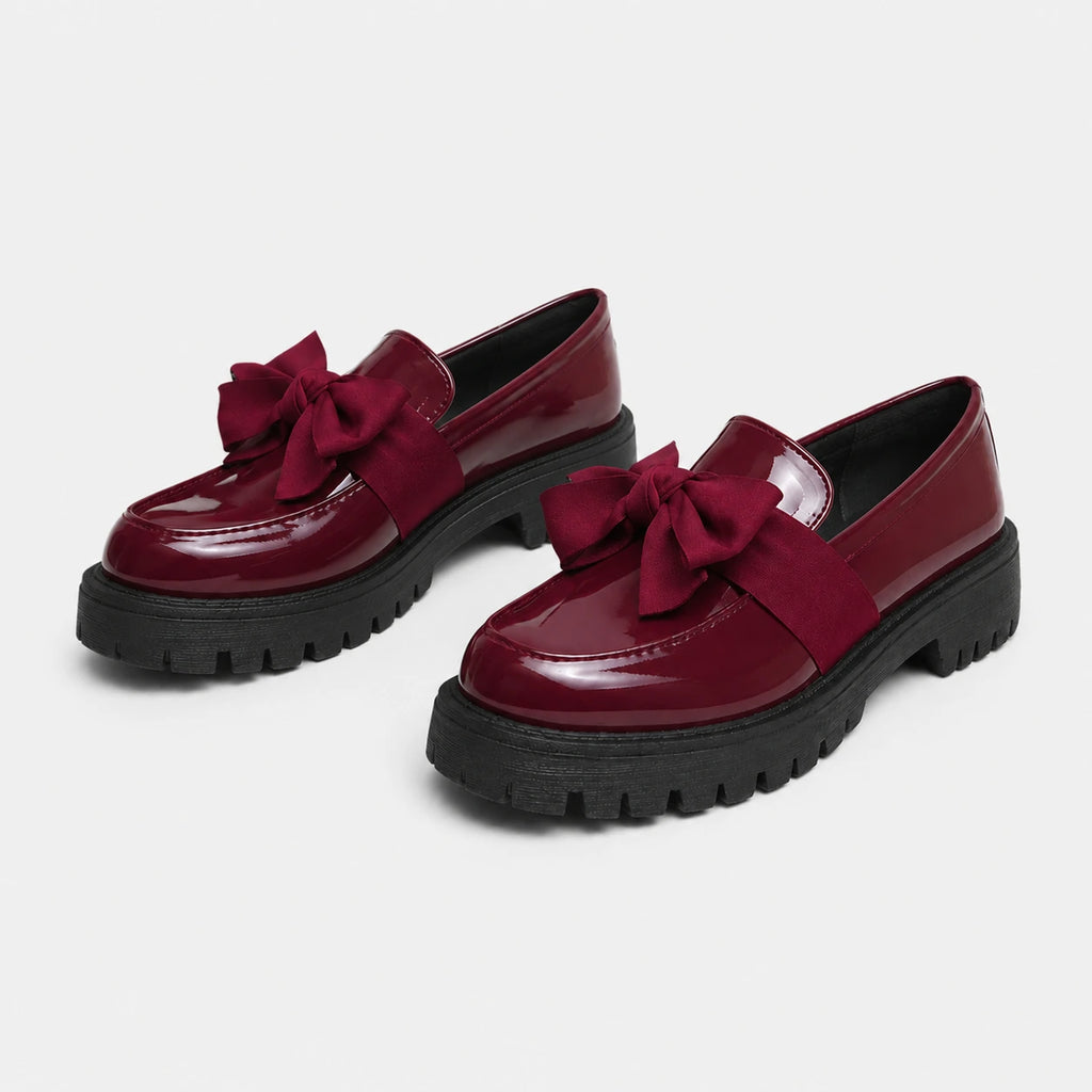 Mocassin Compensé Femme Bordeaux Vernis avec Nœud Papillon | Elina