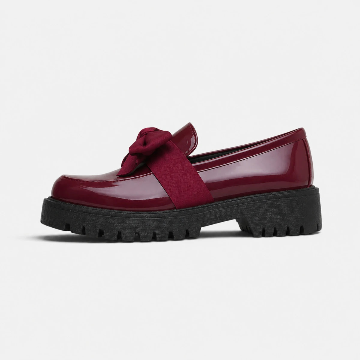 Mocassin Compensé Femme Bordeaux Vernis avec Nœud Papillon | Elina