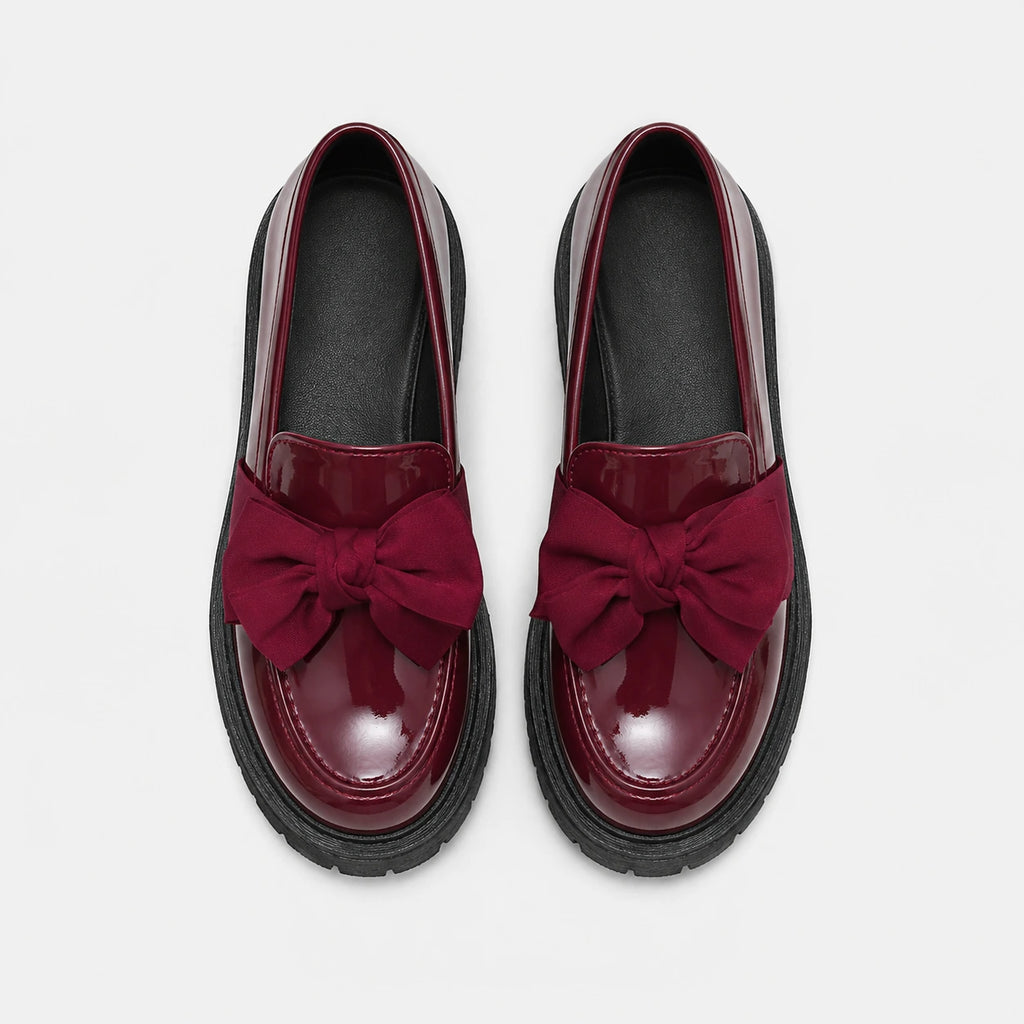 Mocassin Compensé Femme Bordeaux Vernis avec Nœud Papillon | Elina