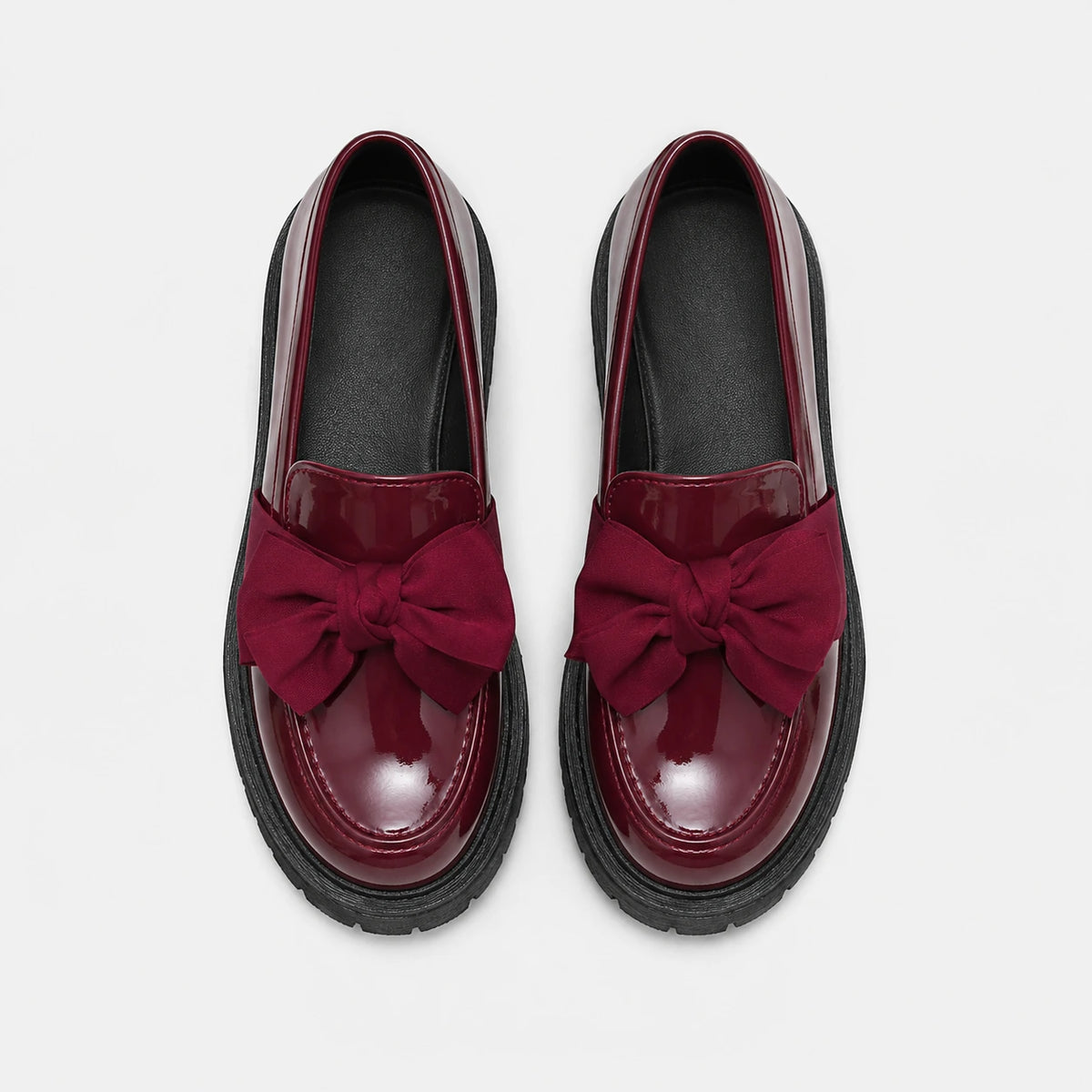 Mocassin Compensé Femme Bordeaux Vernis avec Nœud Papillon | Elina