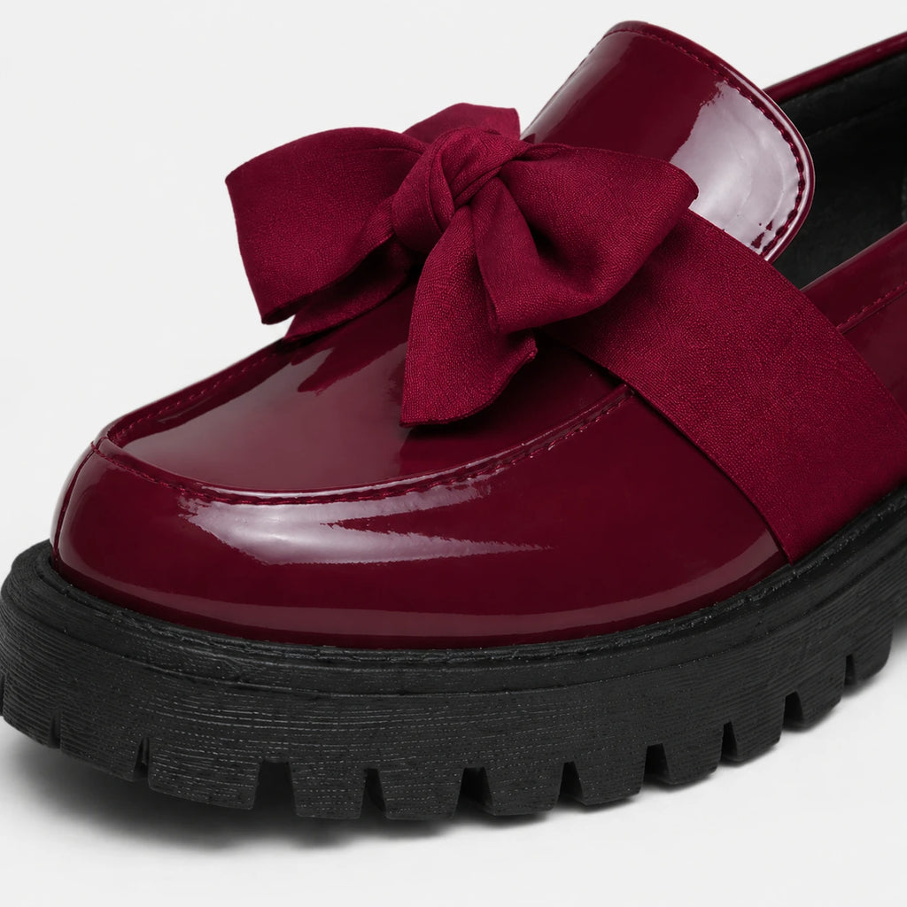 Mocassin Compensé Femme Bordeaux Vernis avec Nœud Papillon | Elina