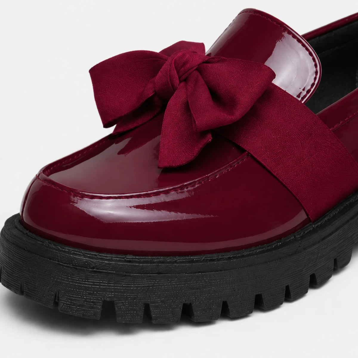 Mocassin Compensé Femme Bordeaux Vernis avec Nœud Papillon | Elina