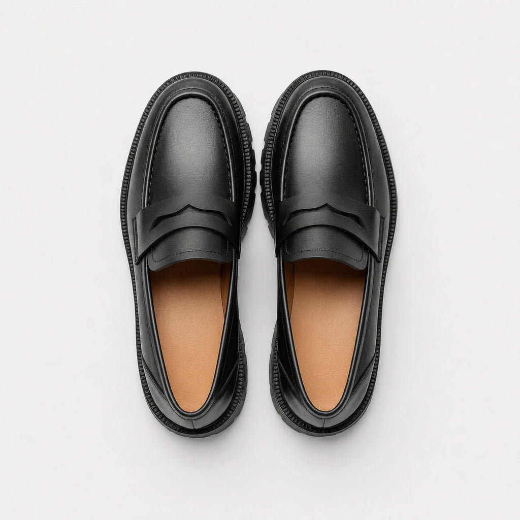 Mocassin Plateforme en Cuir Noir pour Femme | Élise