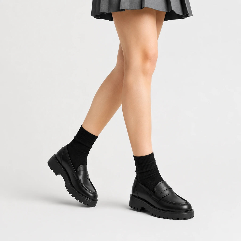 Mocassin Plateforme en Cuir Noir pour Femme | Élise