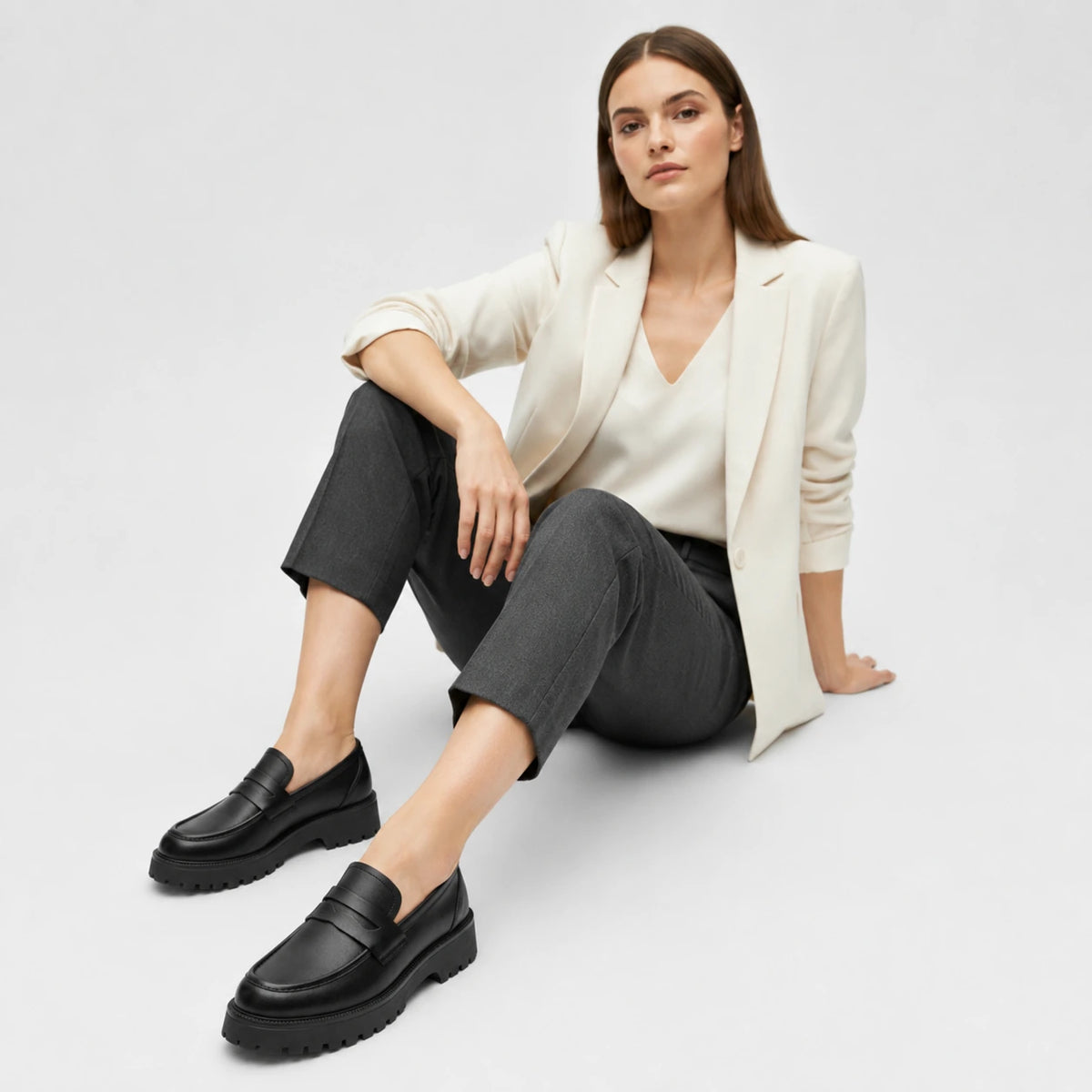 Mocassin Plateforme en Cuir Noir pour Femme | Élise