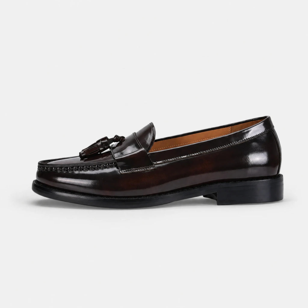 Mocassin en Cuir Vernis Marron Foncé pour Homme à Gland | Estevan