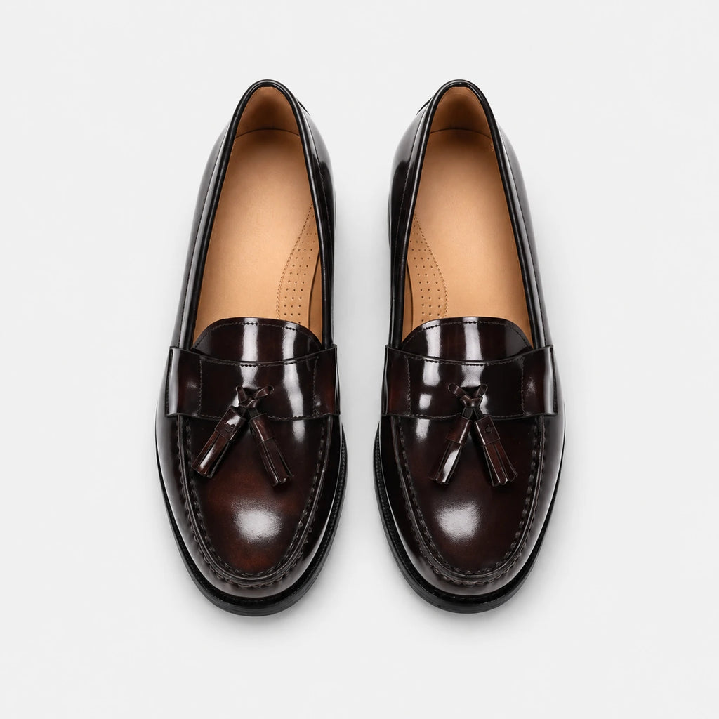 Mocassin en Cuir Vernis Marron Foncé pour Homme à Gland | Estevan