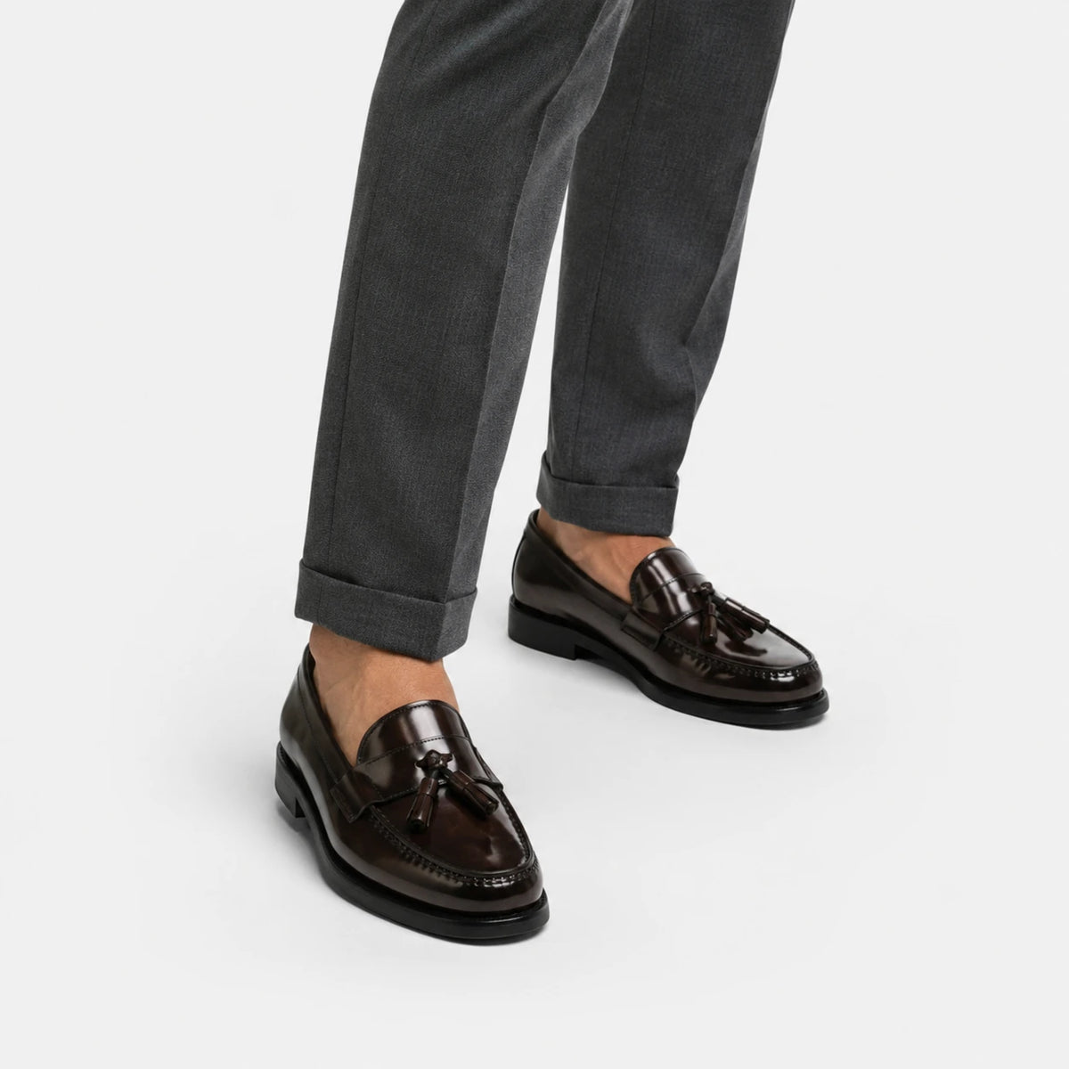 Mocassin en Cuir Vernis Marron Foncé pour Homme à Gland | Estevan