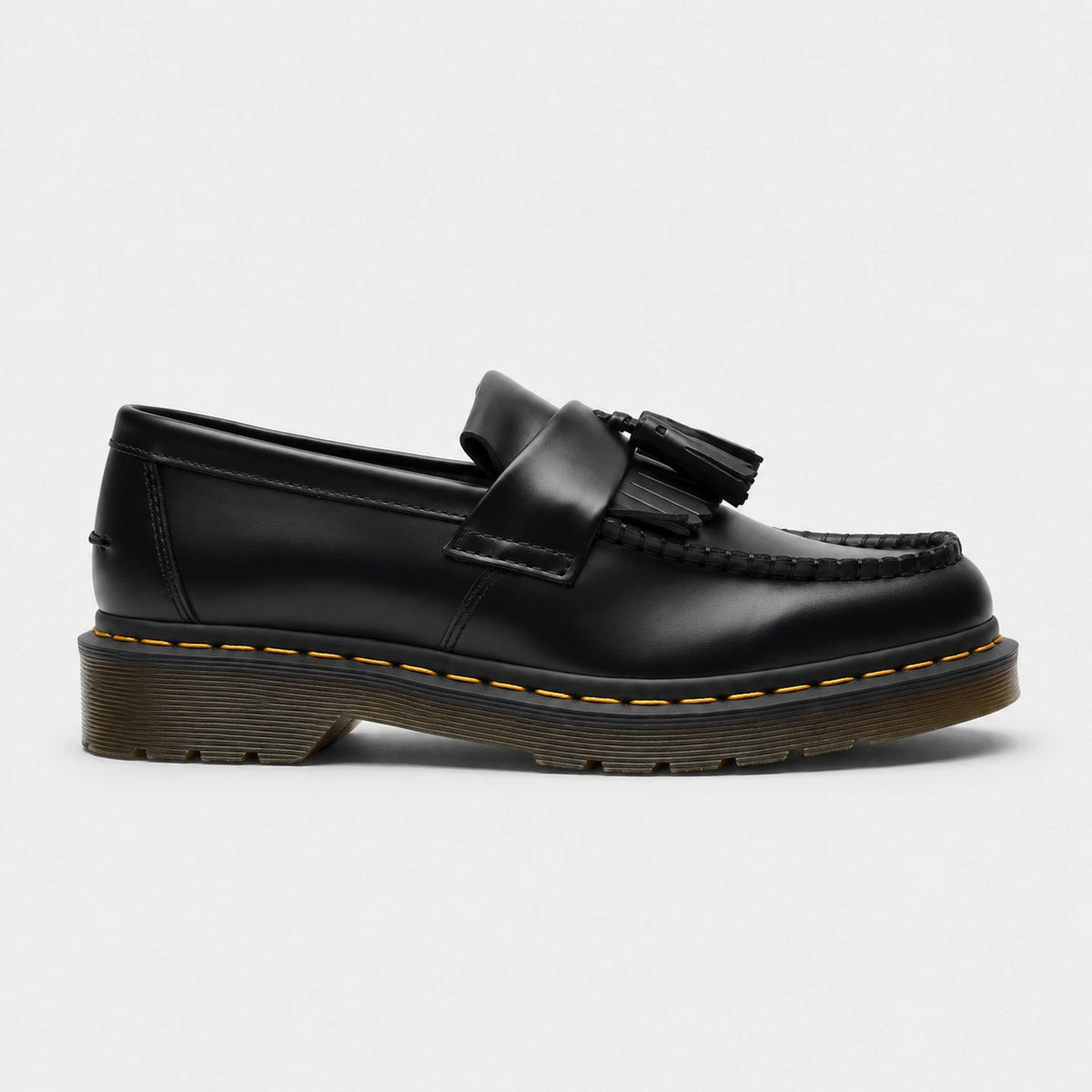 Mocassin en Cuir Noir à Glands et Frange Surpiqure Jaune | Fiona