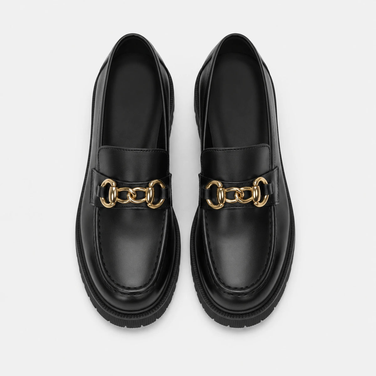Mocassin Plateforme Femme Noir Chaînette Dorée | Gabrielle
