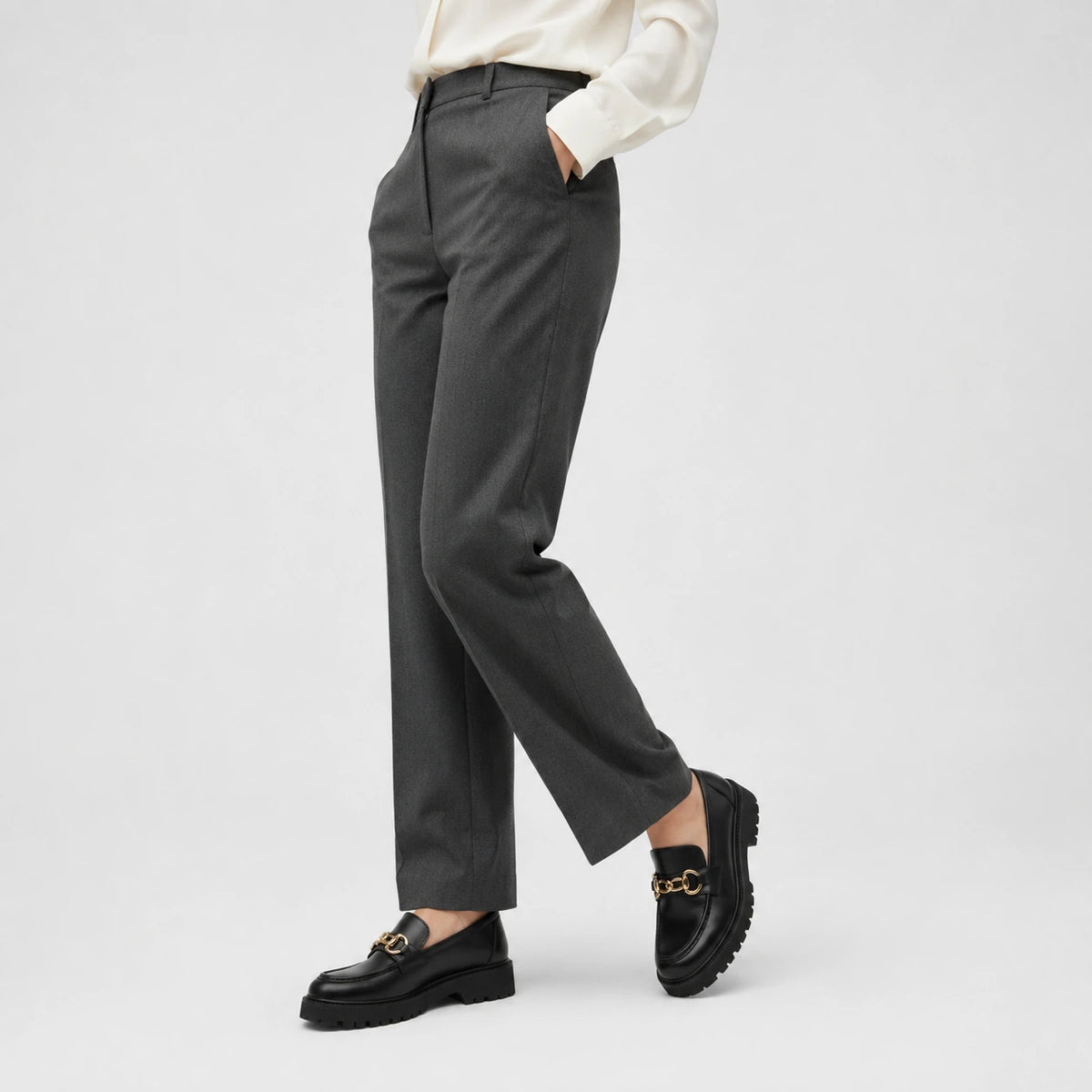 Mocassin Plateforme Femme Noir Chaînette Dorée | Gabrielle