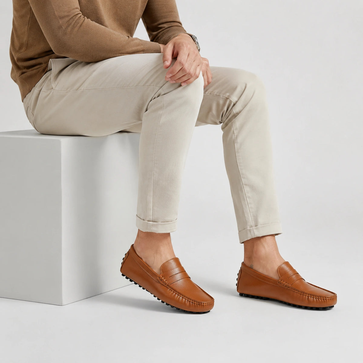 Mocassin en Cuir Vernis Camel Homme | Jacques