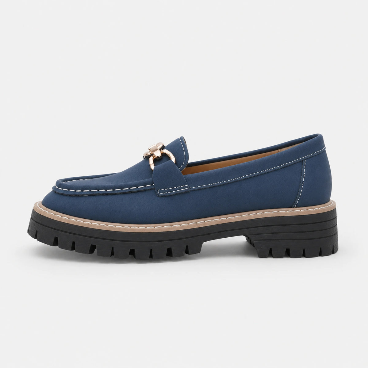 Mocassin en Daim Bleu Marine Chaînette Plateforme pour Femme | Jeanne