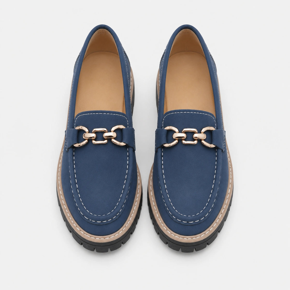 Mocassin en Daim Bleu Marine Chaînette Plateforme pour Femme | Jeanne