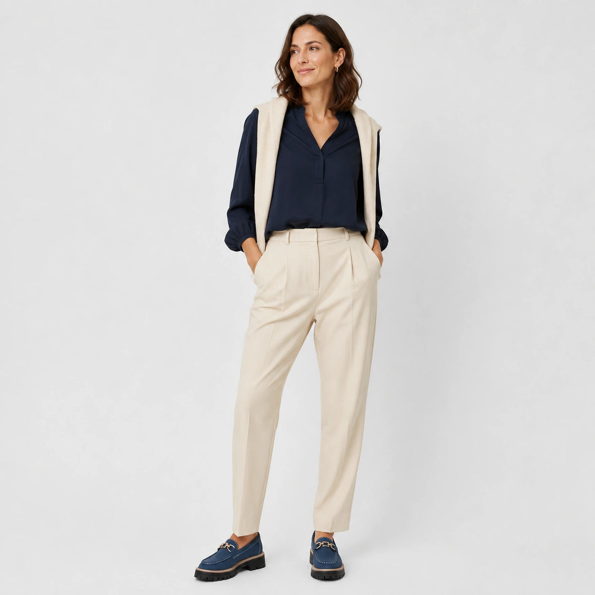 Mocassin en Daim Bleu Marine Chaînette Plateforme pour Femme | Jeanne