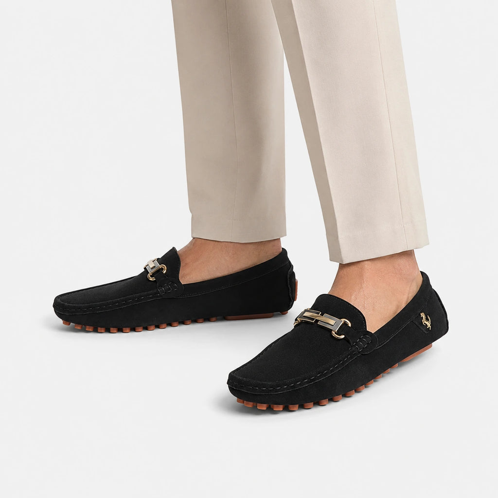 Mocassin Noir Homme Daim avec Broche | Job