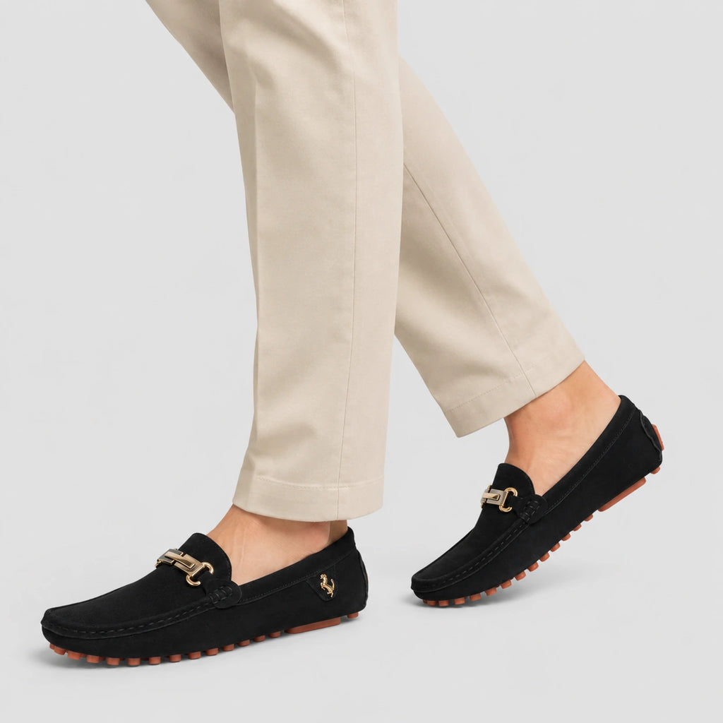 Mocassin Noir Homme Daim avec Broche | Job