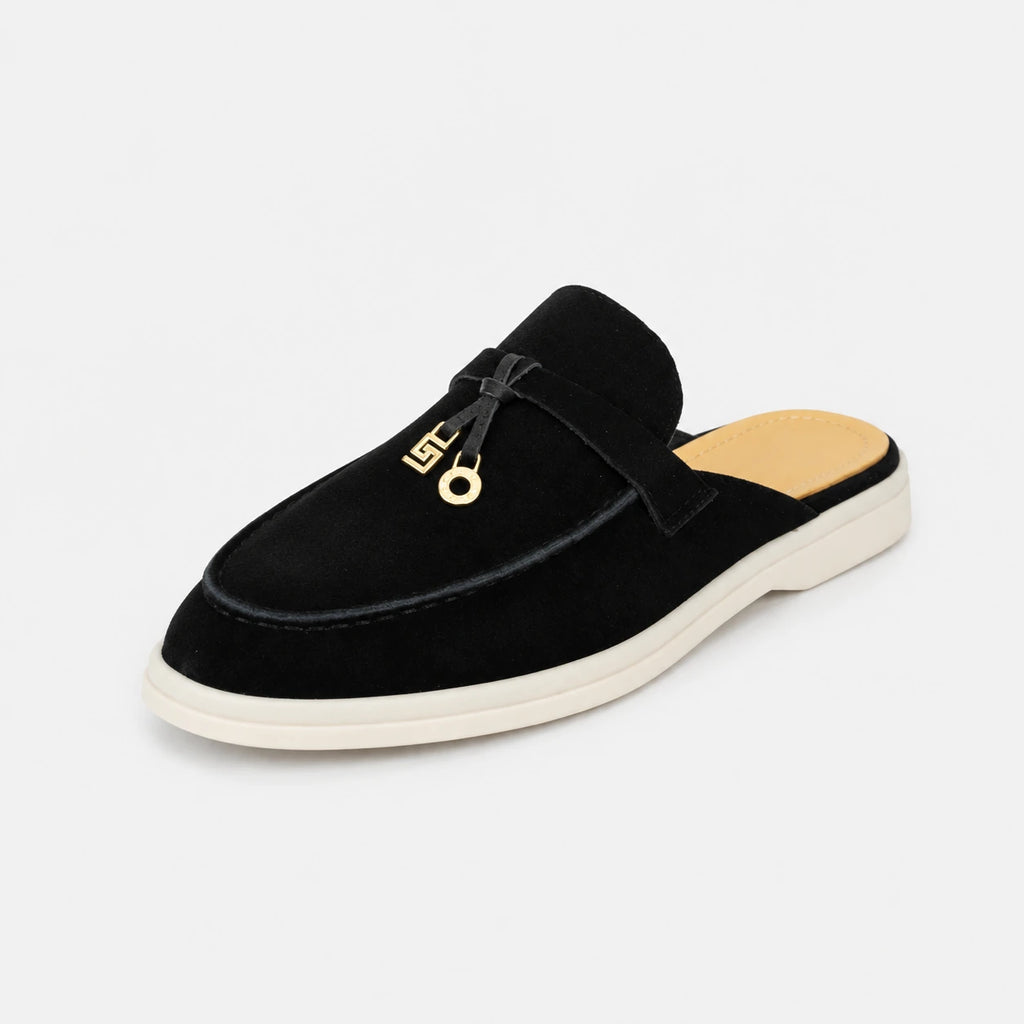 Mocassin Ouvert en Daim Noir | Laura