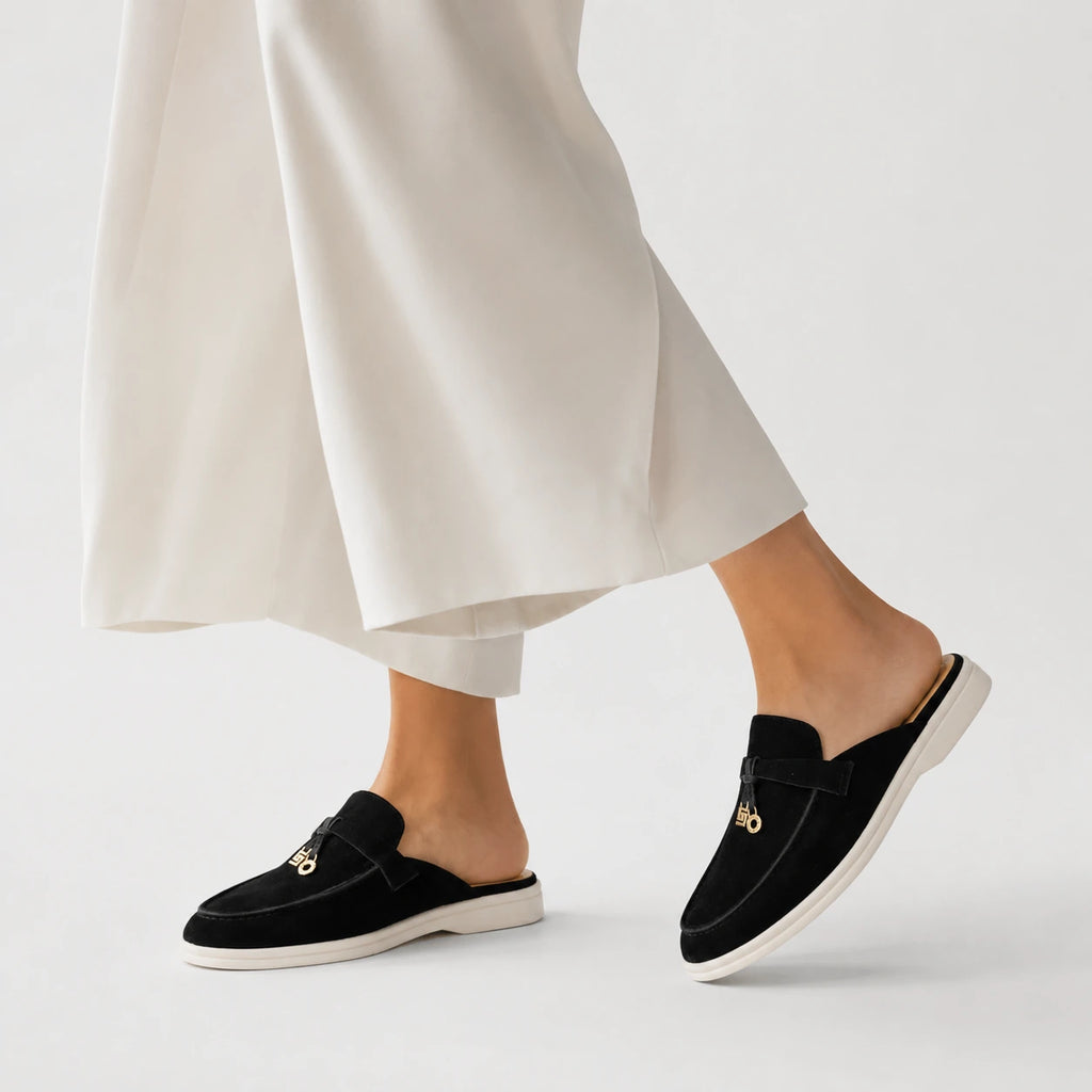 Mocassin Ouvert en Daim Noir | Laura