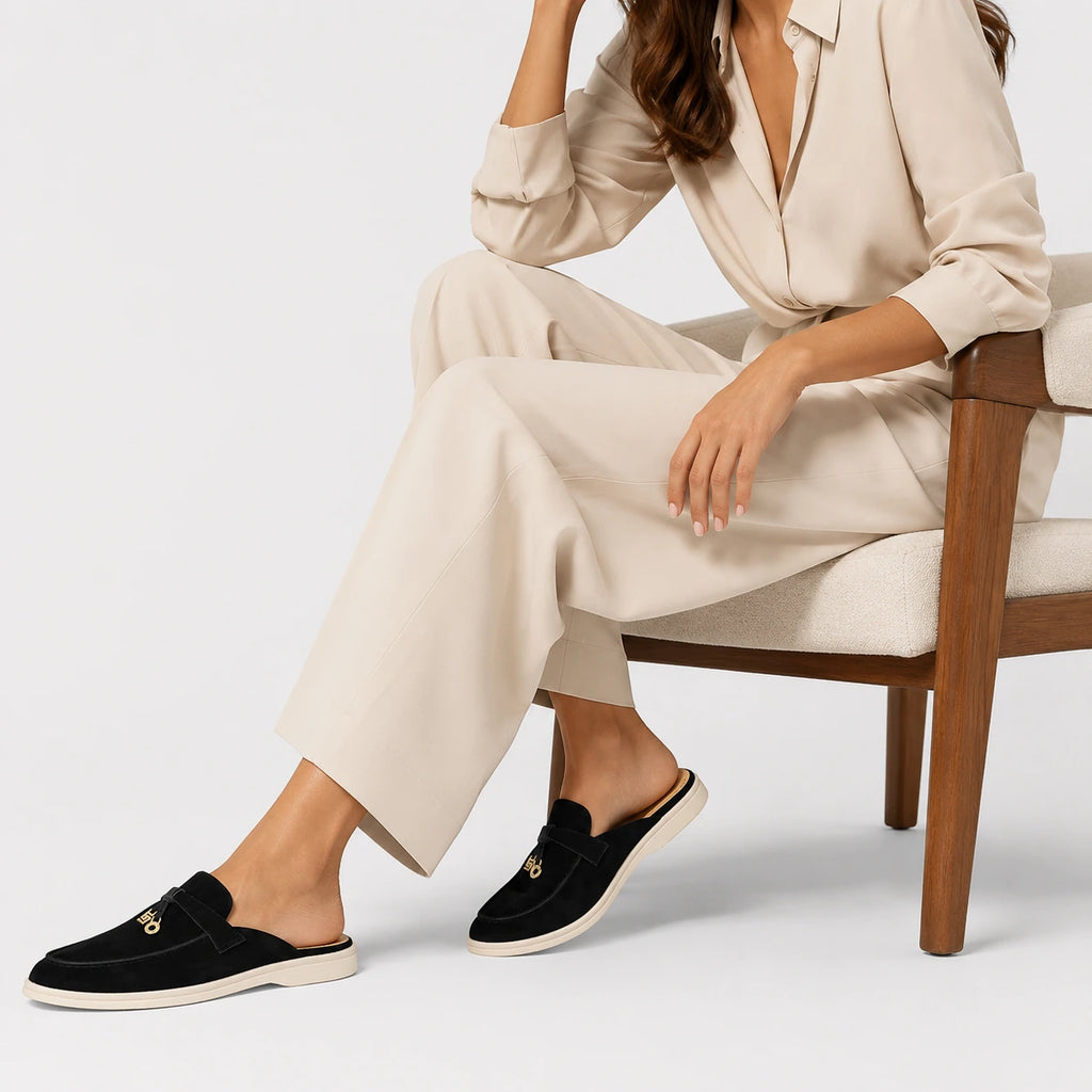 Mocassin Ouvert en Daim Noir | Laura