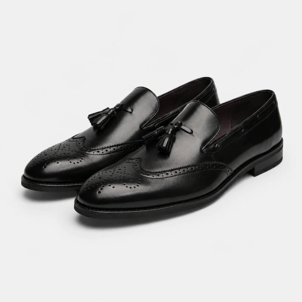 Mocassin en Cuir Vernis à Gland Noir Talon Homme | Lenny