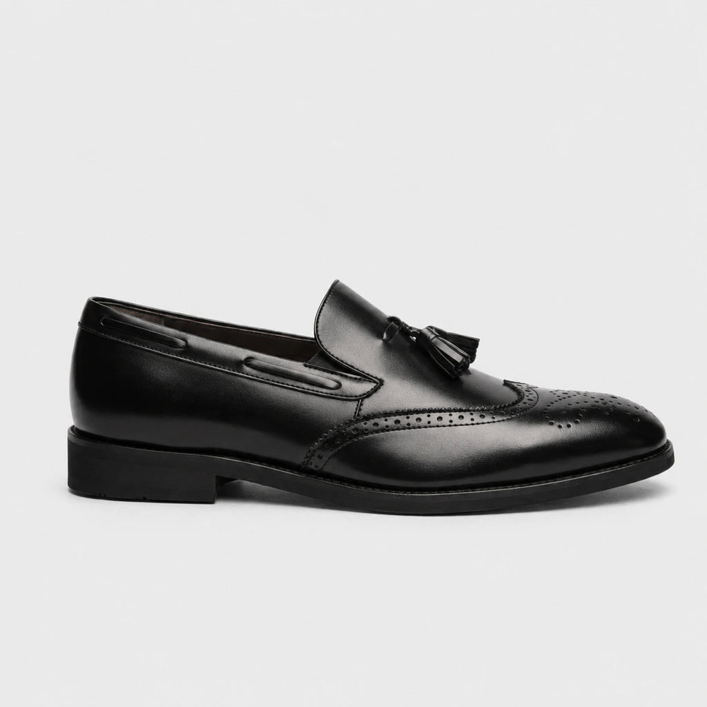 Mocassin en Cuir Vernis à Gland Noir Talon Homme | Lenny