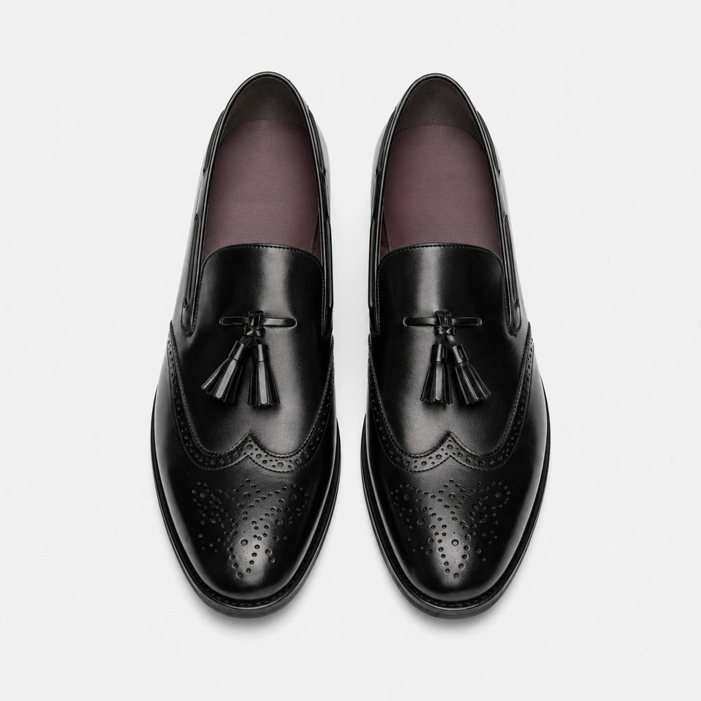 Mocassin en Cuir Vernis à Gland Noir Talon Homme | Lenny