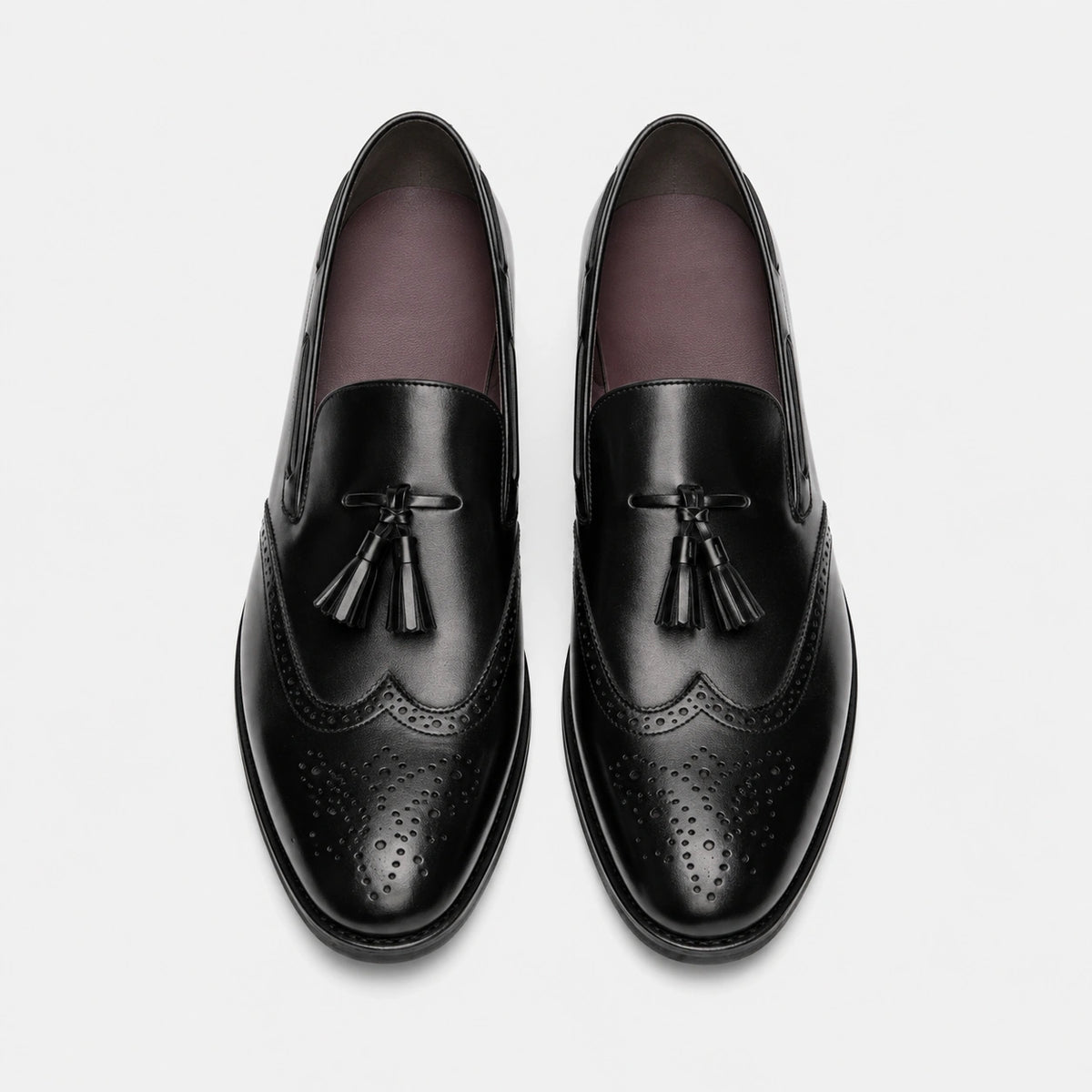 Mocassin en Cuir Vernis à Gland Noir Talon Homme | Lenny
