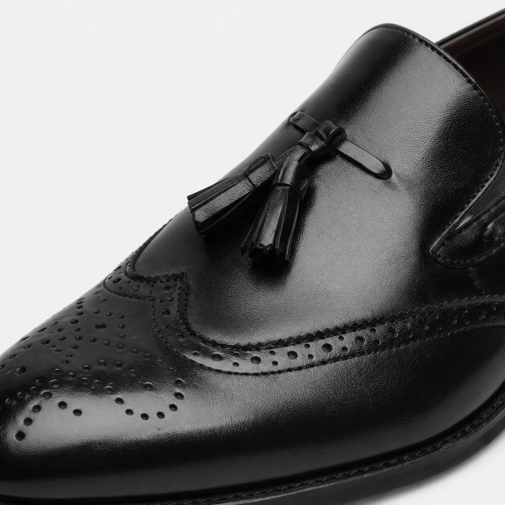 Mocassin en Cuir Vernis à Gland Noir Talon Homme | Lenny