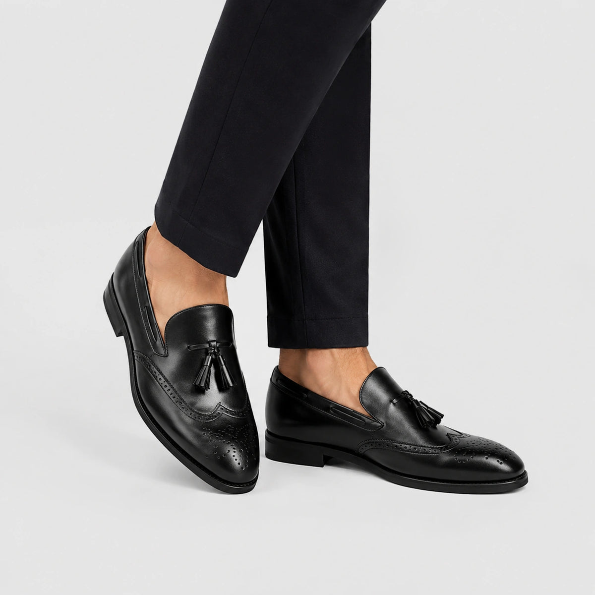 Mocassin en Cuir Vernis à Gland Noir Talon Homme | Lenny